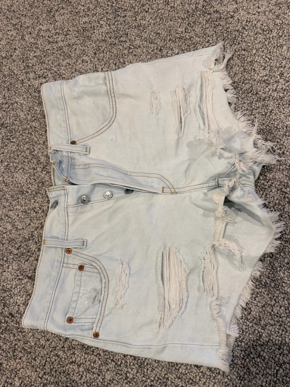 Levi's Light Wash Distressed High-Rise Denim Shorts
